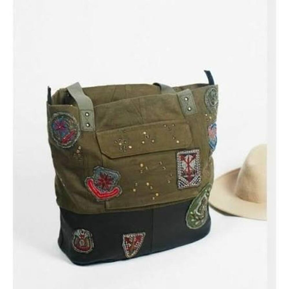 Free People Military style patch green tote